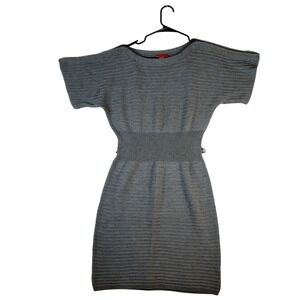 Signature by Sangria Gray Ribbed Knit Batwing Sleeve Zipper Dress Women's‎ M